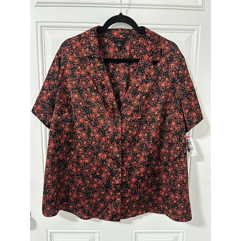 Halogen Black & Red Floral Button Up, Size 1X NWT